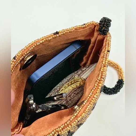 Vintage Tiger Striped Glass Beaded Crossbody Purse Dance Club Party Cocktail Bag - Picture 8 of 15